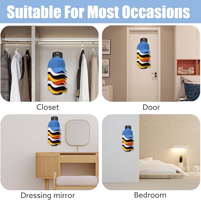 Dntorx Hat Organizer for Baseball Caps, 2 Pack Hat Rack for Wall Hold up to 20 Hats Adhesive Hat Hooks Stand Hat Hanger Organ