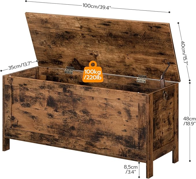 HOOBRO Toy Box, Retro Wooden Look Storage Chest with Safety Hinge, Entryway Storage Bench Supports 220 lb, 39.4 x 15.7 x 18.9