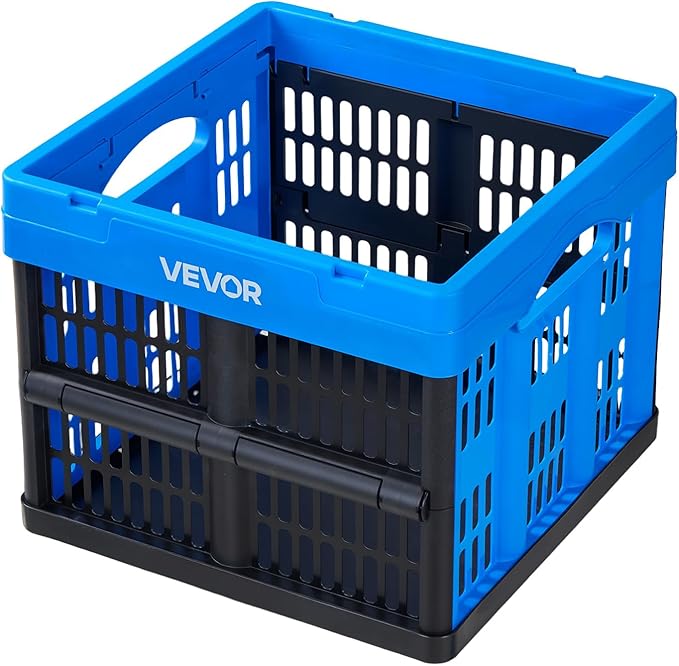 VEVOR Plastic Collapsible Storage Bins, 25L 3 Packs, Stackable Folding Storage Crates with Handles, Holds 22 lbs Per Bin, Fol