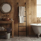 6-Tier Blanket Ladder 68 Inch Wall-Leaning Towel Rack for Living Room and Bedroom, Easy Assembly - Black