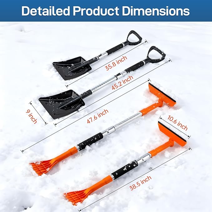 REALYOU 49.2" Car Snow Brush and Ice Scraper for Car Windshield, 3-in-1 Extendable Snow Shovel with Wide Head,180° Pivoting Snow Brush Head and Fpam Grip, Durable Snow Remover for Car Auto Truck SUV