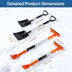 REALYOU 49.2" Car Snow Brush and Ice Scraper for Car Windshield, 3-in-1 Extendable Snow Shovel with Wide Head,180° Pivoting Snow Brush Head and Fpam Grip, Durable Snow Remover for Car Auto Truck SUV