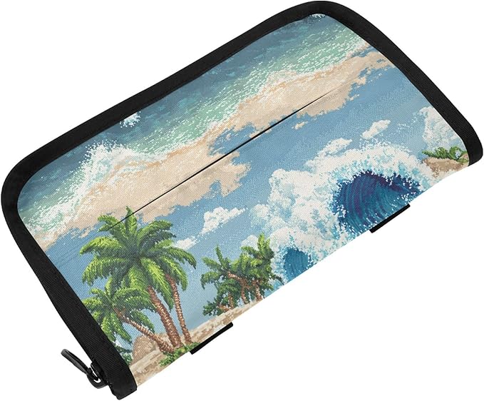 Car Tissue Holder Car Visor Organizer Tissue Box Holder for Car Sun Visor Organizer with Car Vehicle Accessories Essentials Interior for Women Men Blue Wave Palm Beach Cloud