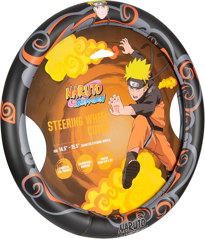 Naruto Shippuden Car Steering Wheel Cover, 15 Inch Anime Steering Wheel Cover, Cushioned Soft Comfortable Cover Anime Car Accessories for Men Women, Nine Tails