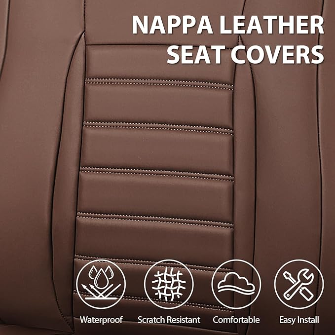 CAR PASS Nappa Leather Car Seat Covers Full Set, Luxury Seat Protector for Cars, Waterproof Anti-Slip Seat Cushion Armrest Co