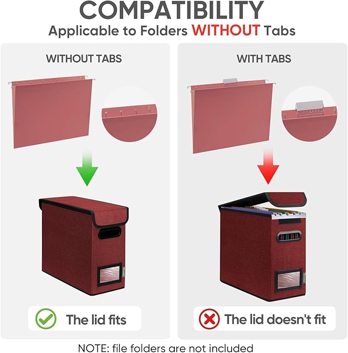 BALEINE File Organizer Box with Lid, Collapsible File Folder Organizer with Plastic Slide, Hanging File Folder Box for Office