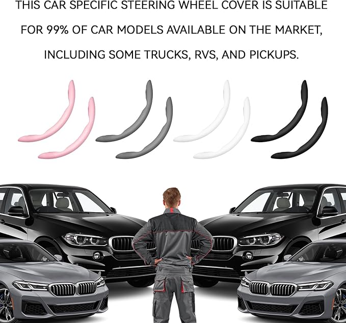 2-Piece Steering Wheel Cover, Carbon Fiber Segmented Steering Wheel Protector, Universal and Anti-Slip Durable Car Leather Pr