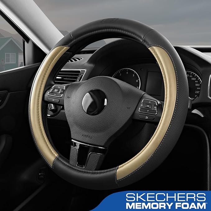 Skechers Steering Wheel Cover Memory Foam,Luxury Leather Steering Wheel Covers,Universal Anti-Slip Fit 14" 1/2-15" Car Wheel 