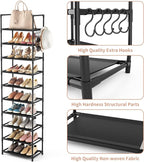 LANTEFUL 10 Tiers Tall Shoe Rack 20-25 Pairs Boots Organizer Storage Sturdy Narrow Shoe Shelf for Entryway, Closets with Hook
