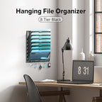 8-Tier Hanging Wall File Organizer with 5 Hooks, Mesh Wall File Holder Vertical Mount Mail Organizer for Papers, Folders, Mag