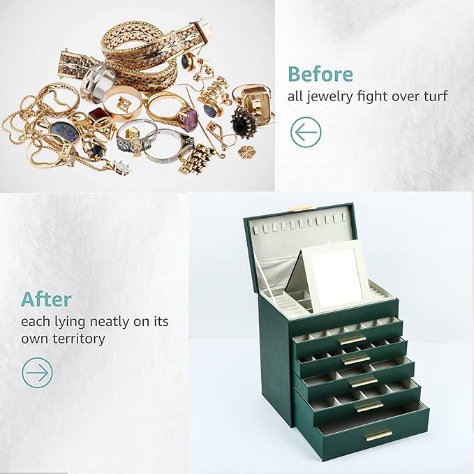 BOOVO Jewelry Boxes for Women, White and Black 6 Layer Large Jewelry Box for Necklace, Bracelet, Earrings, Rings Storage, Jew