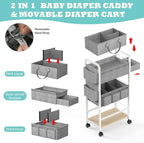 LIDTOP 2In1 Diaper Caddy & 4-Tier Rolling Diaper Cart, Diaper Caddy Organizer Cart with Dividers & Drawer, Mobile Metal Bedsi