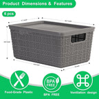 6 Pack Plastic Storage Baskets With Lids,Grey Breathable Stackable Storage Bins,Small Storage Containers,for Organizing Stora