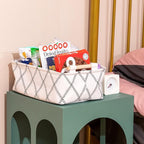 Decorative Collapsible Rectangular Fabric Storage Bin Organizer Basket with Wooden Handles for Clothes Storage,15.4x10.6x5.1 