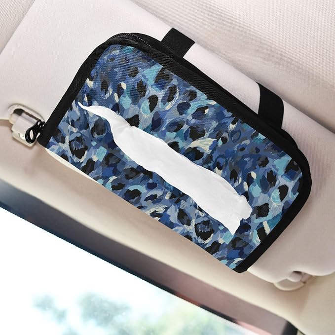 Car Tissue Holder Car Visor Organizer Tissue Box Holder for Car Sun Visor Organizer with Car Vehicle Accessories Essentials Interior for Women Men Blue and White Leopard Print Hue