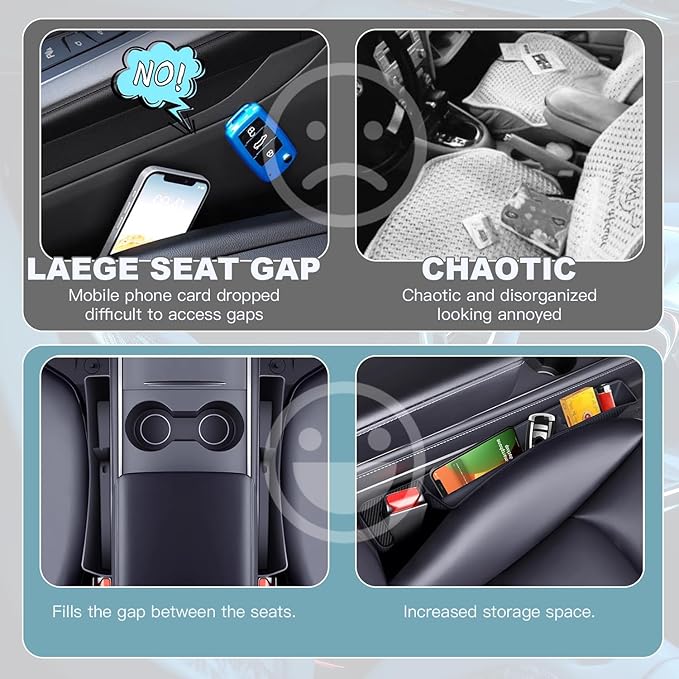 2PCS Car Seat Gap Filler Organizer,Multifunctional Car Gap Fillers with USB and Phone Holder, Universal Car Seat Storage Organizer Between Seats for Phone, Keys, Eyeglasses(Black)