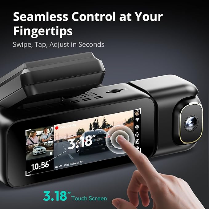 BOTSLAB 4K 3 Channel Dash Cam Front and Rear/Inside, 360°Dash Camera with 3.18" Touch Screen, Night Vision Dashcam, Voice Con