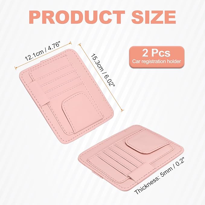 HARFINGTON 2Pcs Car Sun Visor Organizer 6.02" x 4.76" Leather Multi-Pocket Visor Card Sleeve Pocket Car Truck SUV Interior Storage Pouch for Driving License Credit Card Bill Sunglasses, Pink