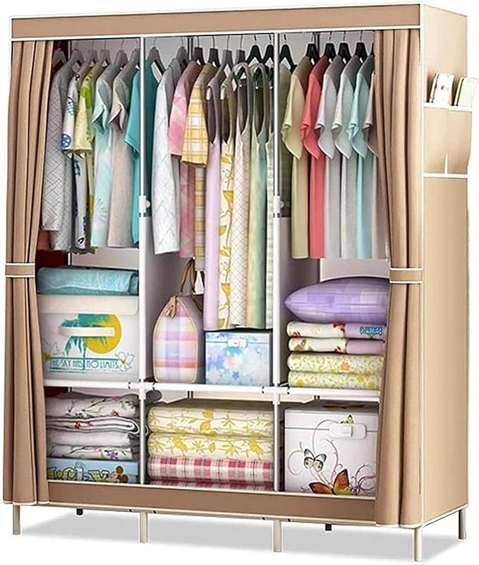 Clothes Organizer 3 Hanging Rod Shelf Portable Closet with Cover Clothes Rack Standing Closet Clothes Storage Wardrobe Garmen