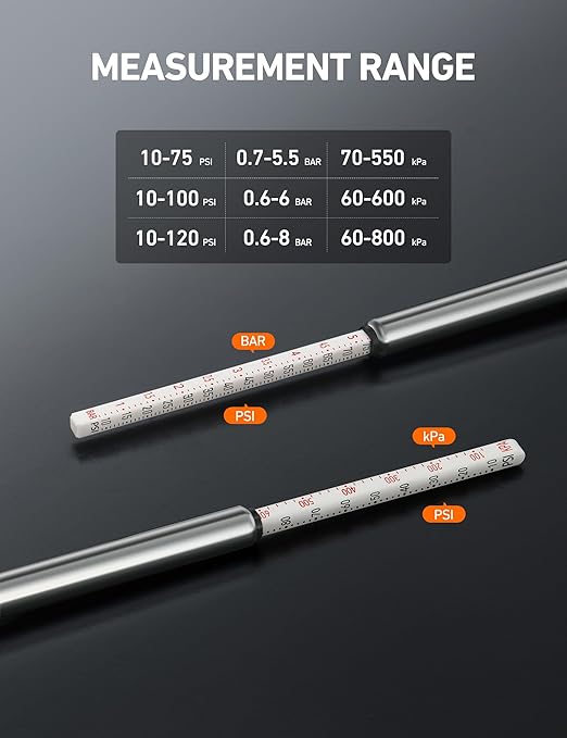 AstroAI Pencil Tire Pressure Gauge (10-75PSI,100PSI,120PSI), Valve Caps with Case, Stainless Steel Body, and Metal Made Nozzle 3 Measurements for Cars, Bikes, Vehicles
