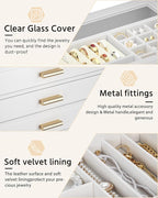 AKOZLIN Jewelry Box with Clear Lid Functional Leather Jewelry Storage Organizer Case 4 Drawers for Women Girls Necklace Ring 