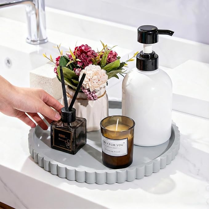 HighHerz Silicone Bathroom Countertop and Vanity Tray, Round Silicone Bathroom Tray, Modern Bathroom Decor, Coffee Table Deco