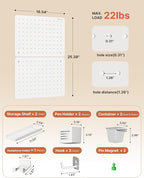 PEGZONE Pegboard Wall Organizer Combination Kit, Overall 25.4"x16.6" Metal Office Pegboard with 13 Accessories, Wall Mounted 
