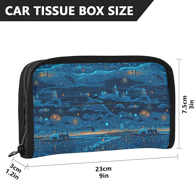 Car Tissue Holder Car Visor Organizer Tissue Box Holder for Car Sun Visor Organizer with Car Vehicle Accessories Essentials Interior for Women Men Dark Blue Crowd Whale Light Ice