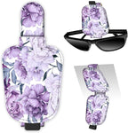 Leather Magnetic Sunglass Holder for Car Sun Visor, Cute Eyeglass Ticket Card Hanger Clip, Universal Auto Interior Accessories for SUV Pickup Truck Purple Floral