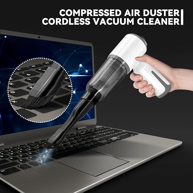 Cordless Handheld Vacuum for Car and Home - 6500Pa Powerful Suction, 3-in-1 Vacuum & Blower for Keyboard Cleaning, Computer D