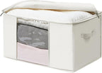 TYEERS Large Storage Bags with Zipper and Clear Window, Cotton Blended Fabric Storage Containers for Seasonal Clothes and Bed