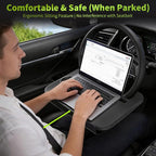 2-in-1 Steering Wheel Desk & Seat Gap Organizer, Portable Steering Wheel Tray with Cup Holder & Pad Slot, Car Food Table for Laptop Eating Working, Multipurpose Road Trip Accessories