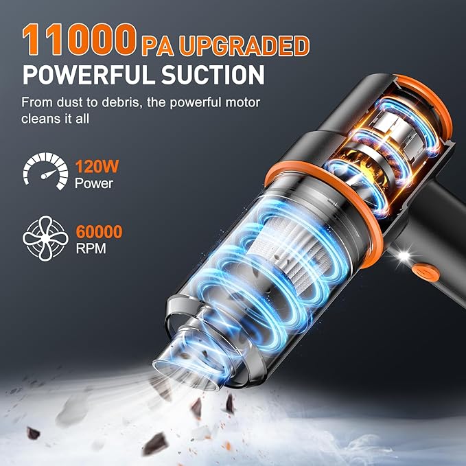 KMM Handheld Car Vacuum Cleaner, 11000PA Vacuum Cleaner & Air Duster, 120W High Power Vacuum Portable Cordless, Hand Held Vac