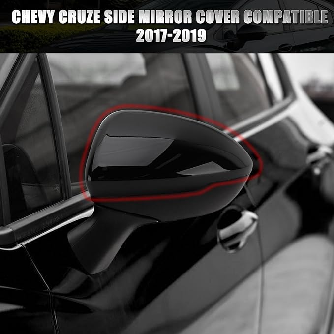 Left Driver Side Mirror Cover Caps Compatible with Chevrolet Chevy Cruze 2017 2018 2019 Replacement Rear view Mirrors Trim (Bright Black)