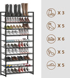 Shoe Rack, 10-Tier Metal Shoe Organizer, Tall Shoe Rack for Closet,entryway,Garage, with Adjustable Flat or Angled Shelves, 4