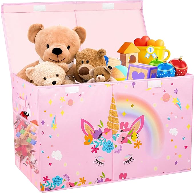 Mabahoo Large Toy Box, Collapsible Sturdy Kids Storage Organizer for Boys Girls, 25"x13"x16" Storage Box with Lids, Toy Chest