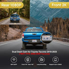 Fitcamx Front 2K and Rear 1080P Dash Cam Adapts for Toyota Tacoma 2018 2019 2020 2021 2022 2023 Limited SR5 SR TRD Sport Off-