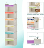 YOUDENOVA 6-Shelf Weekly Hanging Closet Organizer, Weekly Clothes Organizers for Kids with 2 Side Pockets, Beige