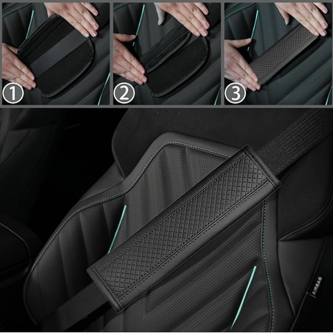 NBTEPEM 10 Pcs Car Floor Mats Full Set Car Accessories, Microfiber Leather Steering Wheel Covers 14.5-15 inch, Center Console Cover, Seat Belt Pads, Cup Coasters, Universal Interior Decor(Black)