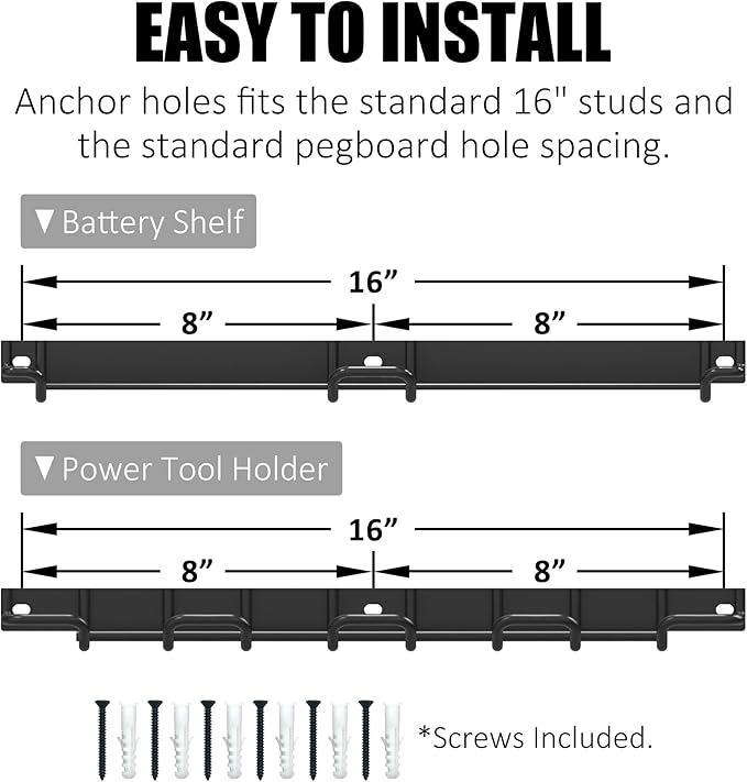 UNITEDPOWER Wall Mounted Drill Rack & Tool Shelf, Power Tool Organizer Holder, Heavy Duty Utility Storage Rack for Cordless, 