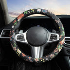 Black Cat Flower Steering Wheel Cover Auto Jacquard Steering Wheel Protector, Anti-Slip, Breathable, Absorbing Sweat, Universal Cat Car Accessories 14.5–15 inch,Fit for Most Car, Trucks, SUV