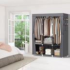 LOKEME Portable Closet, Wardrobe Closet with 3 Hanging Rods and 6 Storage Shelves and 4 Side Pockets, Gray Portable Closets f