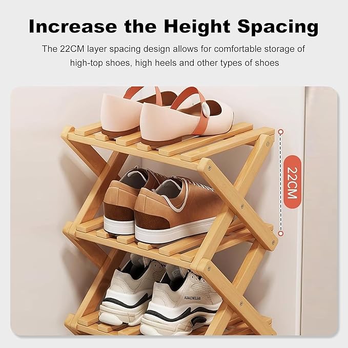 YYW Bamboo Shoe Rack for Entryway, Free Free Standing Shoe Racks Shelf Closet, Widen Foldable Vertical Shoe Storage Organizer