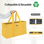 BALEINE Extra Large Utility Tote Bag with Reinforced Wire Frame, Reusable Grocery Bag for Shopping, Picnic (Yellow, 22''x12''x10'')