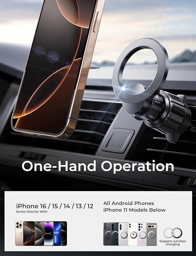 LISEN for MagSafe Car Mount Fits iPhone 17 Pro Max Air 16 15 14 13 Mag Safe Case, Magnetic Phone Holder for Car [24 Super Magnets] Car Vent Phone Mount for Mag Safe Phone Holder Car Accessories