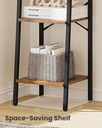 Hzuaneri Ladder Shelf, Bookshelf Bookcase, Freestanding Corner Storage Shelve with 2 Hooks for Home Office, Living Room, Kitc