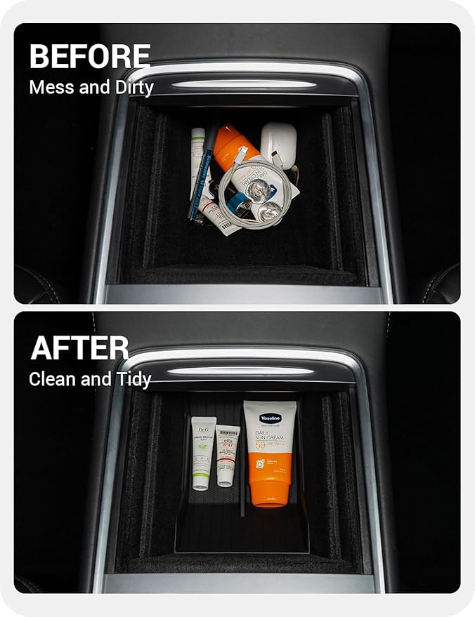BASENOR Lower Center Console Organizer Tray for Model Y Model 3 (Proprietary Design) Bottom Storage Box Fit 2021-2024 Model Y 2021-2023 Model 3