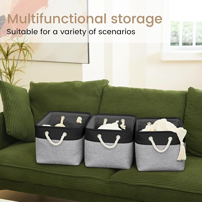 Large Storage Baskets- 15x11x10 inch Storage Bins for Shelves and Closet Organizing, Foldable Fabric Bin for Home Organizatio