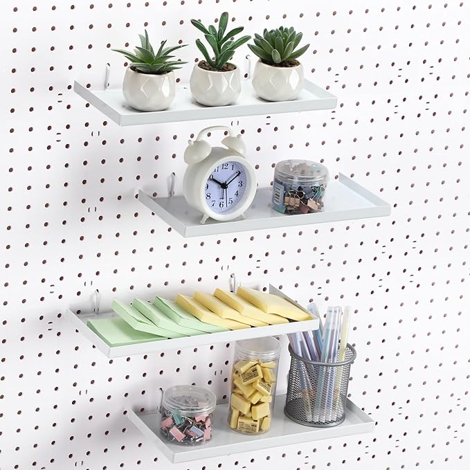 Lineshading 4 Pcs Pegboard Shelves, 12 x 5 Inch Metal Shelf Brackets Pegboard Tray Accessories Wall Organizer for Craft Room 