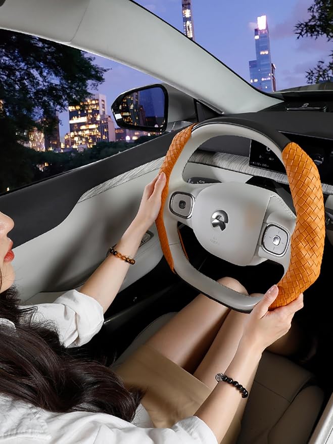 Quick Install Braided Pattern Nappa Leather Steering Wheel Grips,Woven Texture Car Steering Wheel Cover,for Women,for 14 to 1